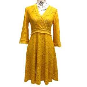 Cloris Meet mustard yellow lace dress size L